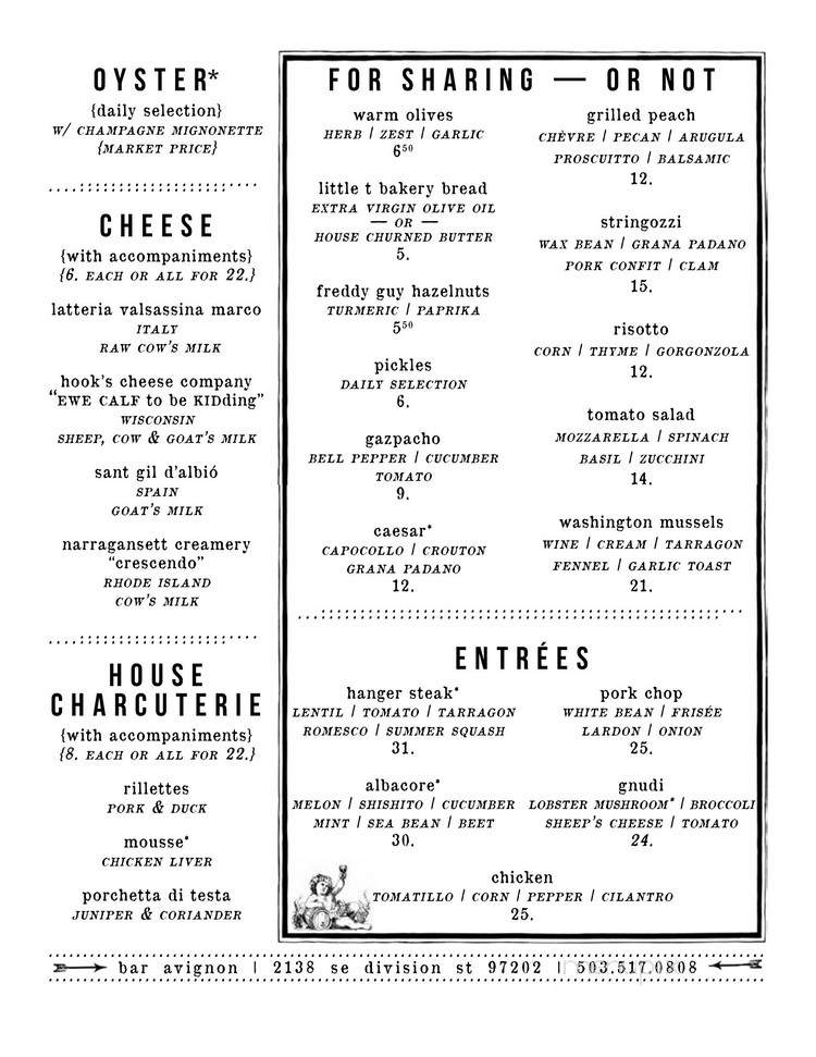 Bar Avignon - Portland, OR menu_pic