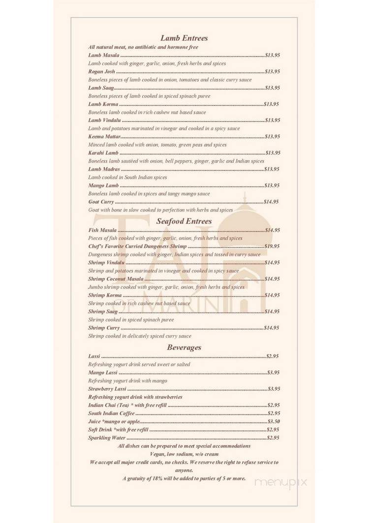 Taj of Marin - San Rafael, CA menu_pic