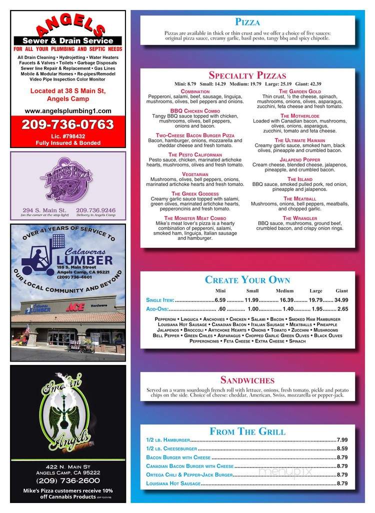 Mike's Pizza - Angels Camp, CA menu_pic