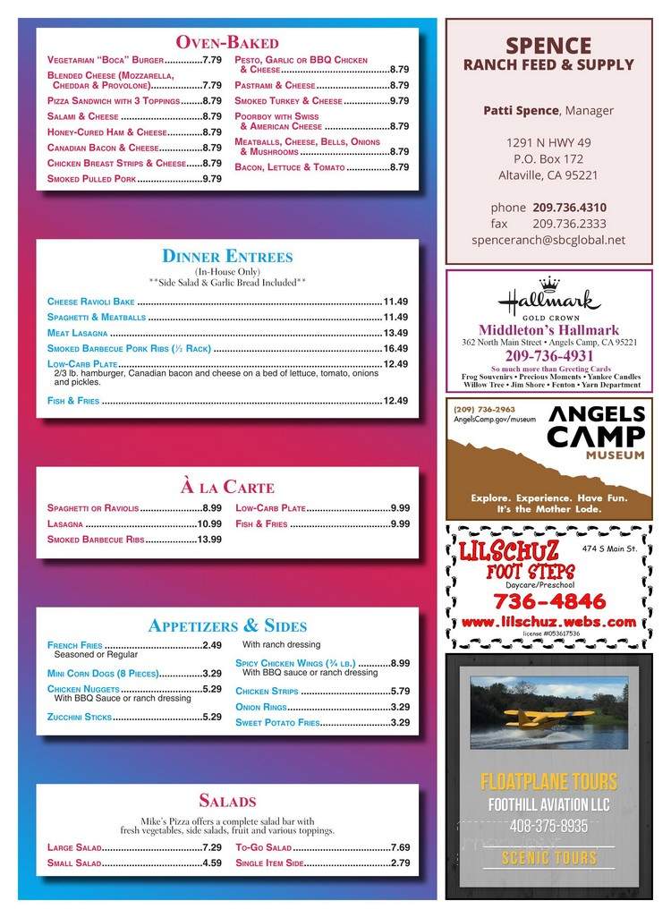Mike's Pizza - Angels Camp, CA menu_pic