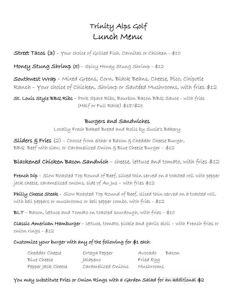Trinity Alps Bar & Restaurant - Weaverville, CA menu_pic