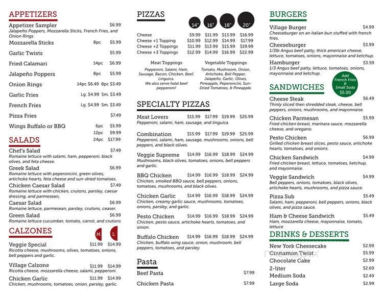 Village Pizzeria & Grill - Citrus Heights, CA menu_pic