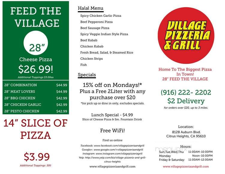 Village Pizzeria & Grill - Citrus Heights, CA menu_pic