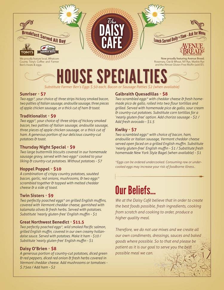 Daisy Cafe - Bellingham, WA menu_pic