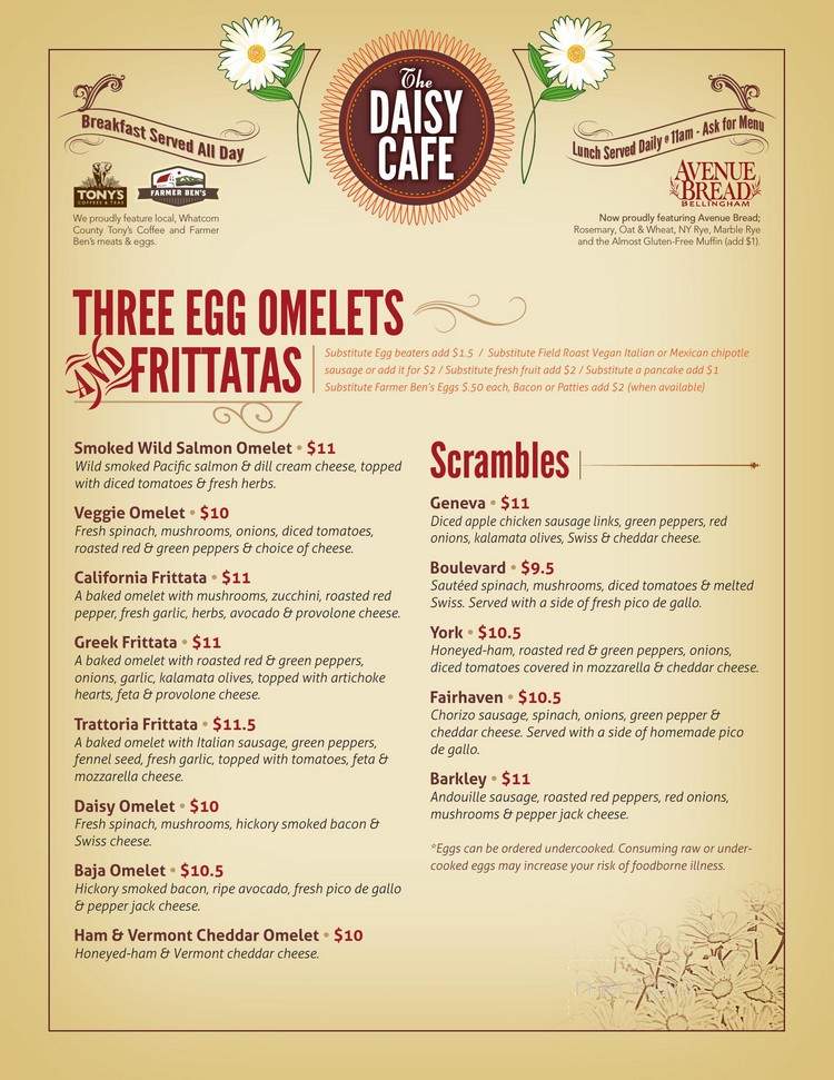 Daisy Cafe - Bellingham, WA menu_pic