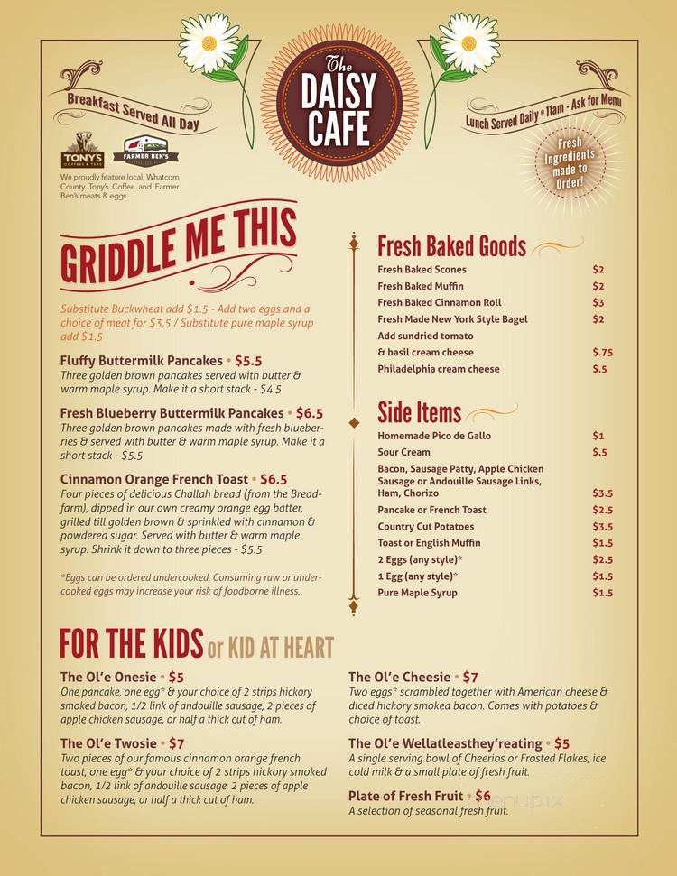 Daisy Cafe - Bellingham, WA menu_pic