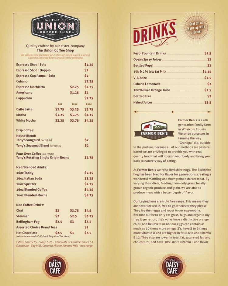Daisy Cafe - Bellingham, WA menu_pic