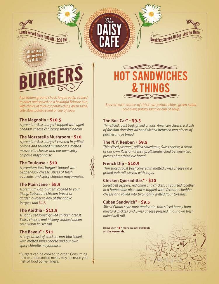 Daisy Cafe - Bellingham, WA menu_pic