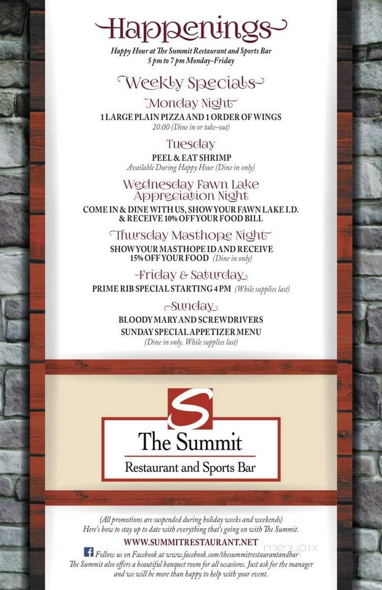 Summit Restaurant and Grill Room - Lackawaxen, PA menu_pic