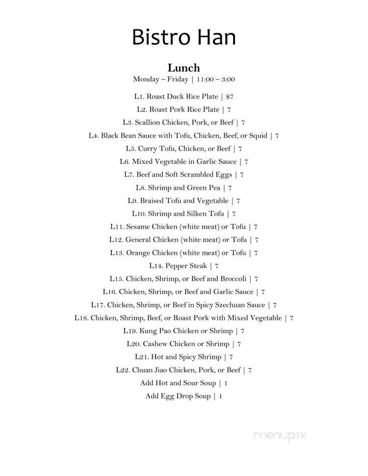 Bistro Han - Fairport, NY menu_pic
