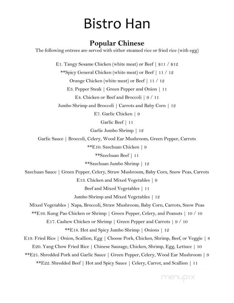 Bistro Han - Fairport, NY menu_pic