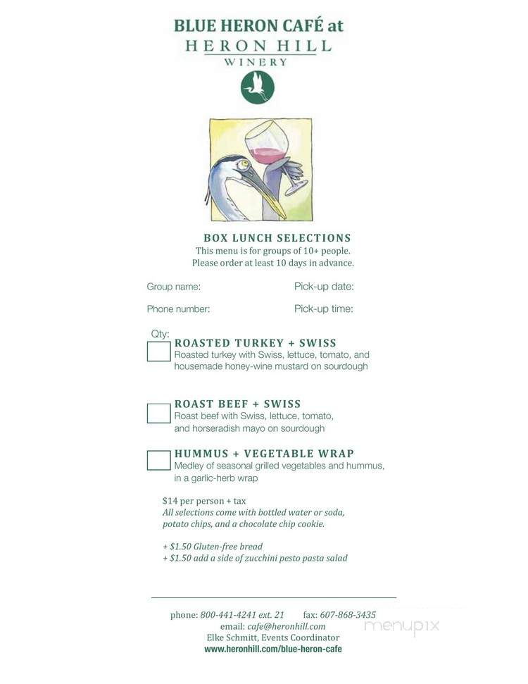 Blue Heron Cafe - Hammondsport, NY menu_pic