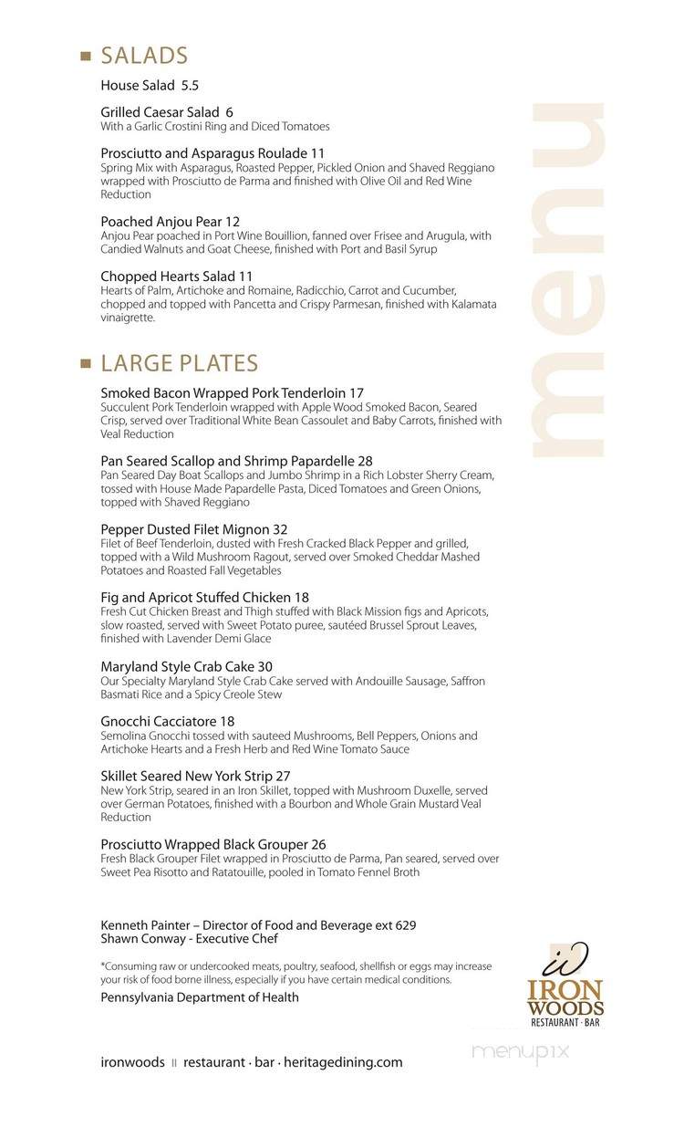 Ironwood's Restaurant - York, PA menu_pic