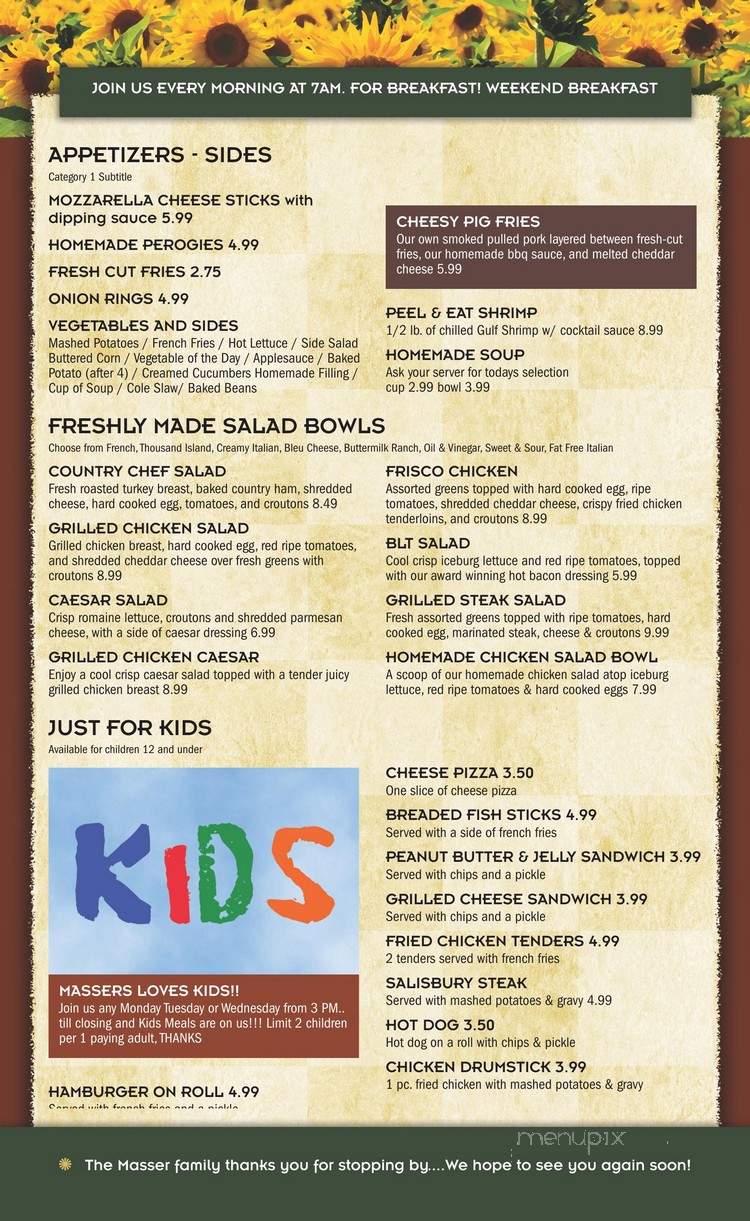 Masser's Restaurant - Paxinos, PA menu_pic