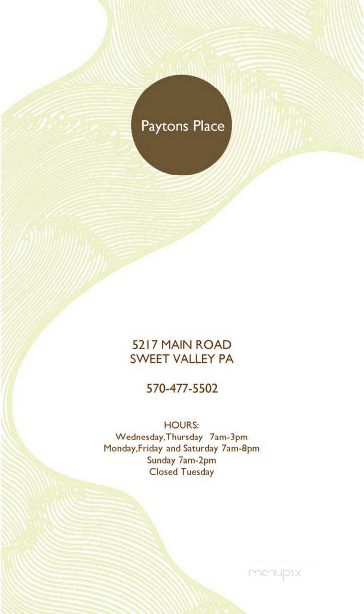 Payton's Place - Sweet Valley, PA menu_pic