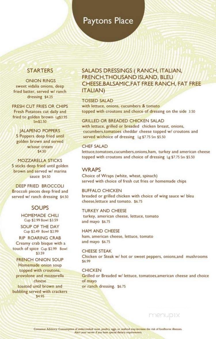 Payton's Place - Sweet Valley, PA menu_pic