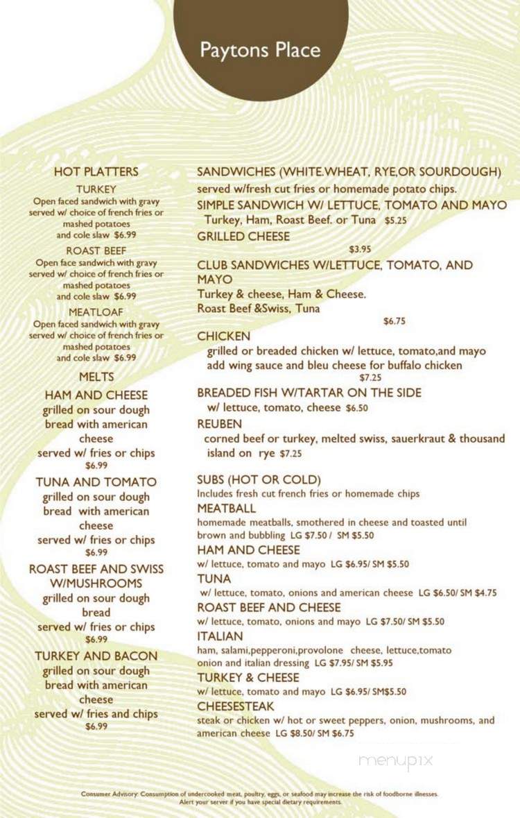 Payton's Place - Sweet Valley, PA menu_pic
