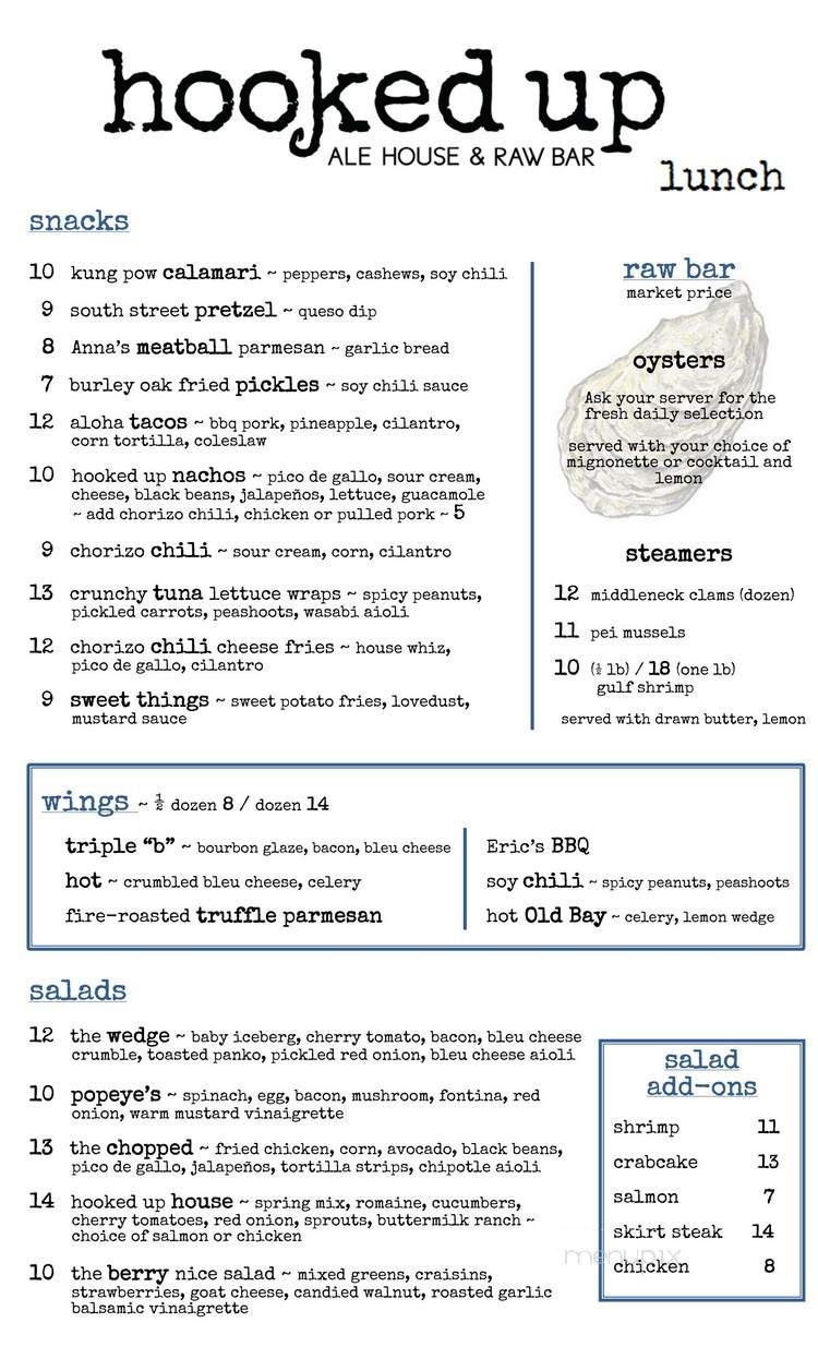 Hooked Up Ale House & Raw Bar - Millville, DE menu_pic