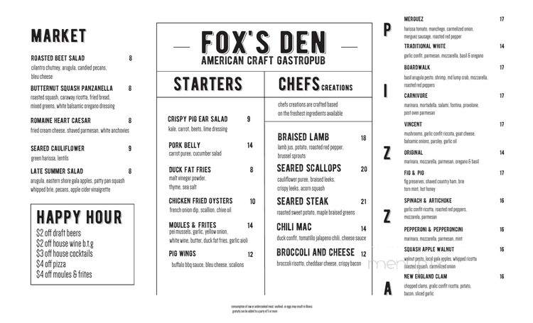 Fox's Den - Annapolis, MD menu_pic