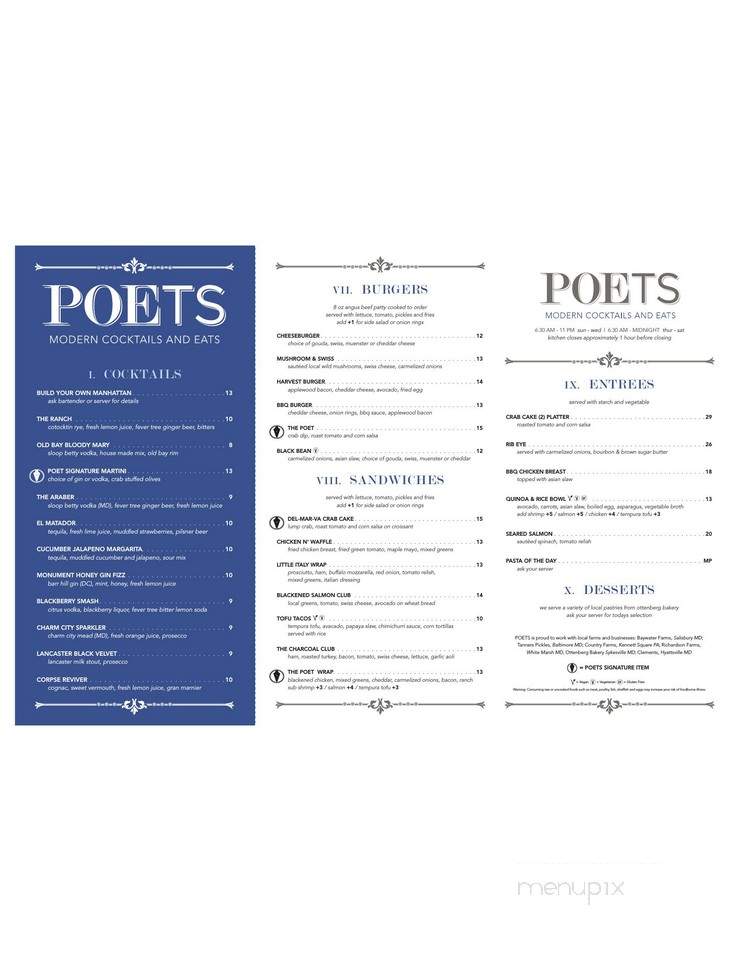 Poets Modern Cocktails & Eats - Baltimore, MD menu_pic
