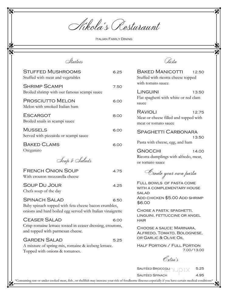 Nikolas Restaurant - Glade Valley, NC menu_pic