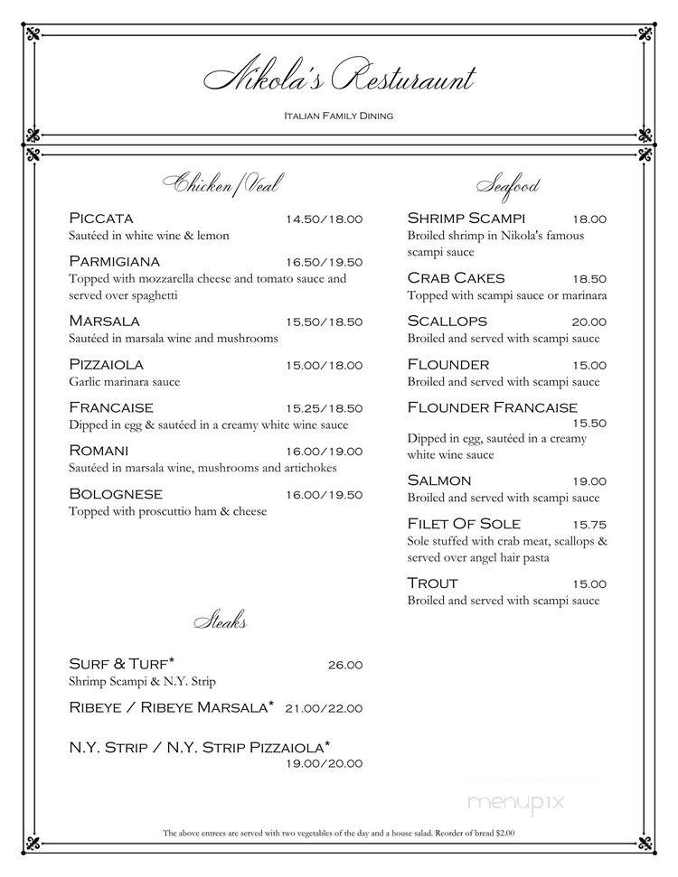 Nikolas Restaurant - Glade Valley, NC menu_pic