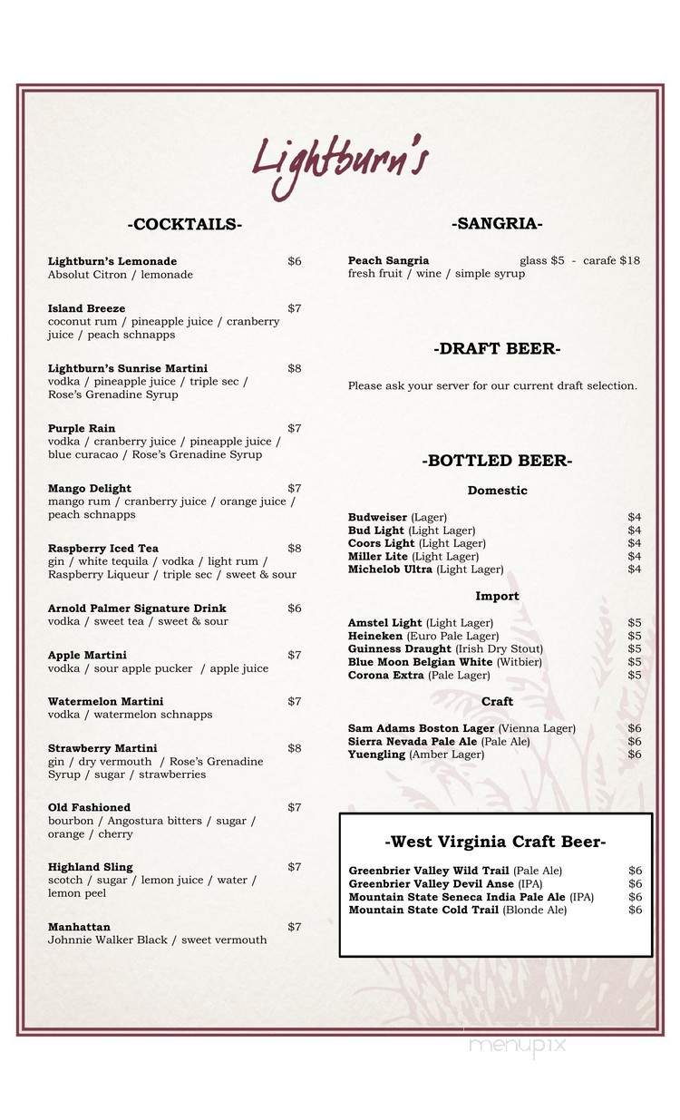 Lightburn's - Roanoke, WV menu_pic