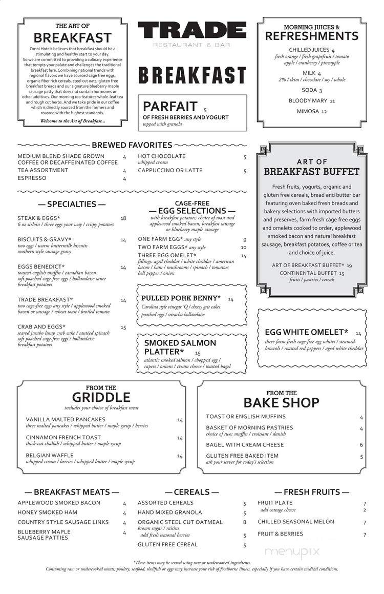 Trade Restaurant and Bar - Charlotte, NC menu_pic