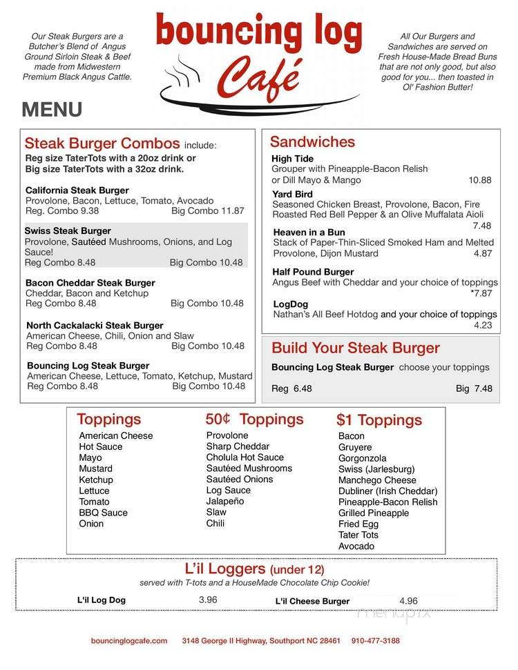 Bouncing Log Cafe - Southport, NC menu_pic