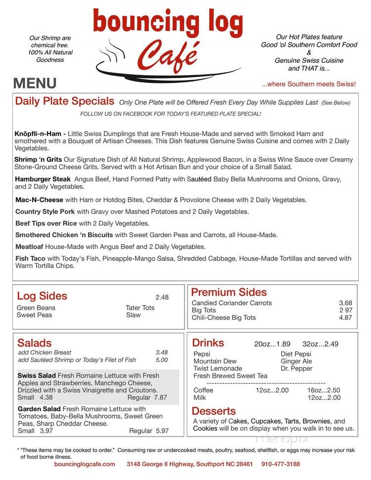 Bouncing Log Cafe - Southport, NC menu_pic