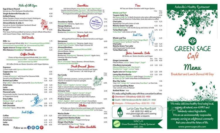 Green Sage Coffee House Cafe - Asheville, NC menu_pic