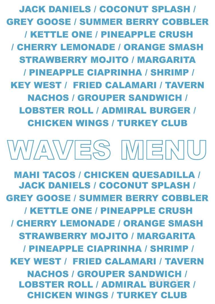 Waves Pool Bar and Grill - Fort Lauderdale, FL menu_pic