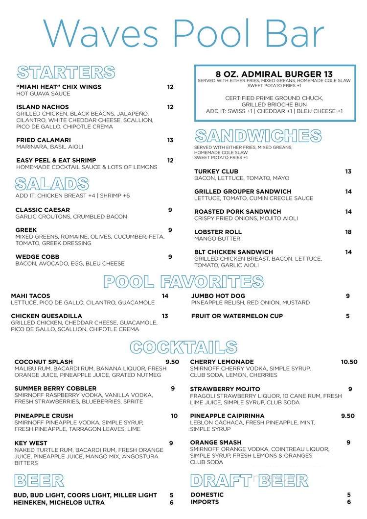 Waves Pool Bar and Grill - Fort Lauderdale, FL menu_pic