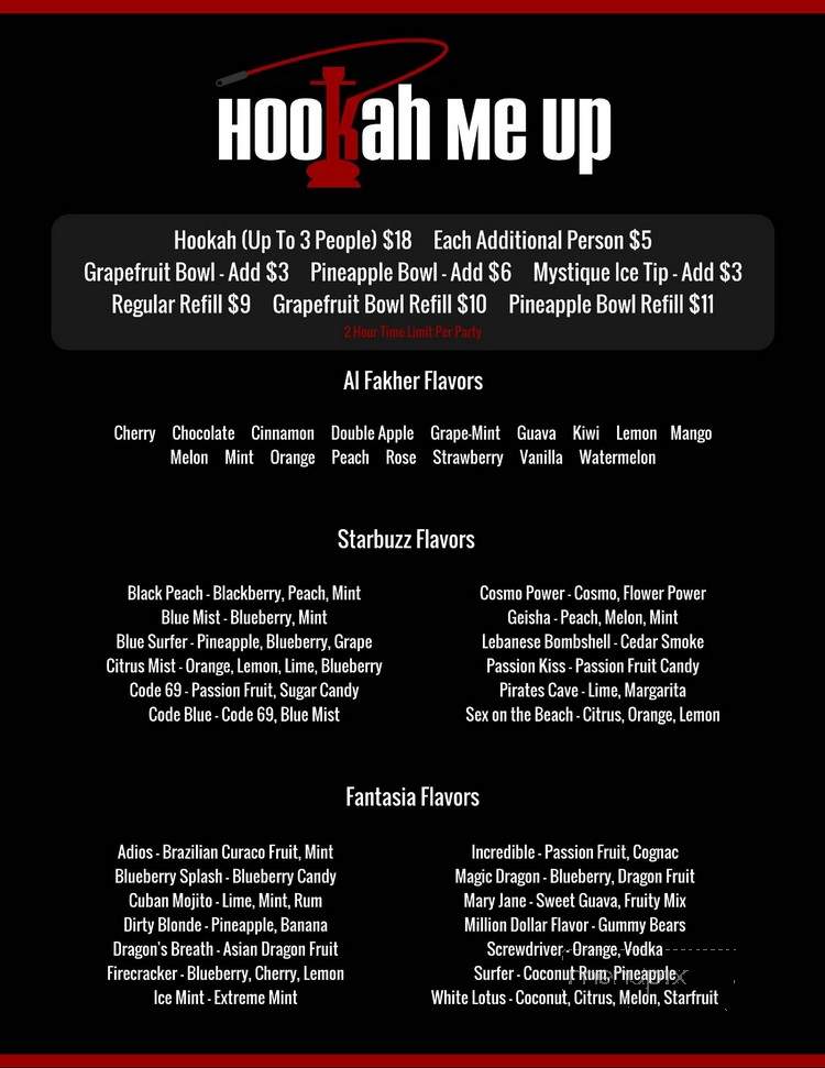 Hookah Me Up - West Palm Beach, FL menu_pic