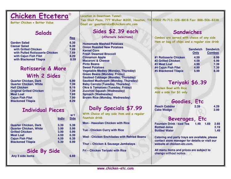 Chicken Etcetera - Houston, TX menu_pic