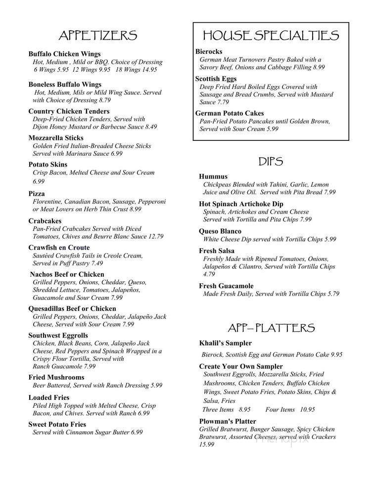 Khalil's Pub & Grill - Little Rock, AR menu_pic