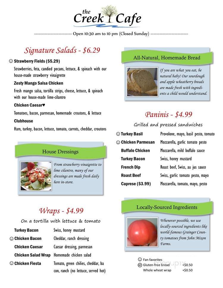 The Creek Cafe - Jefferson City, TN menu_pic