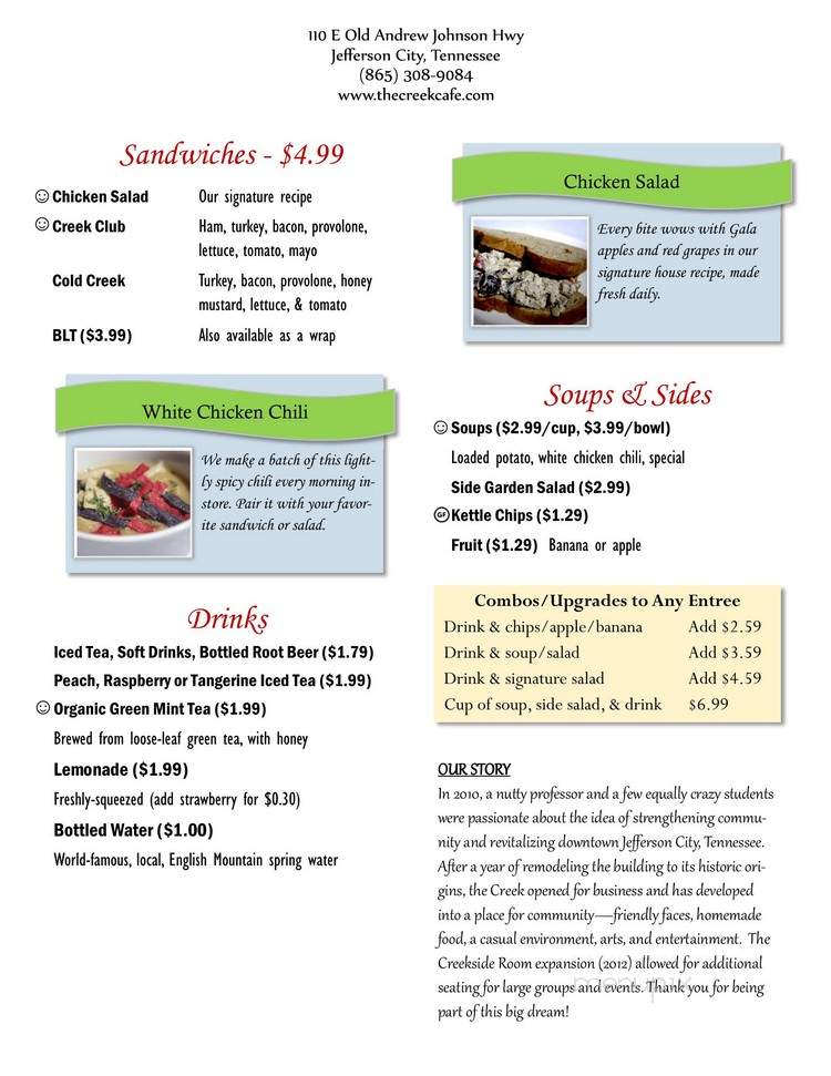 The Creek Cafe - Jefferson City, TN menu_pic