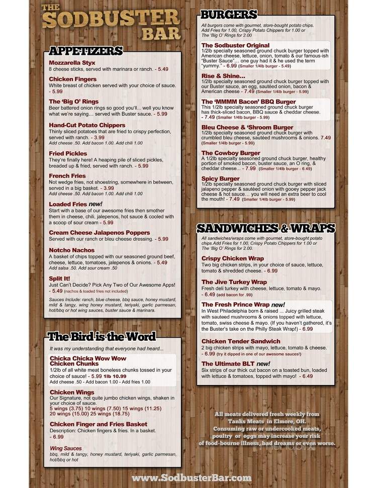 Sodbuster Restaurant & Night - Sylvania, OH menu_pic