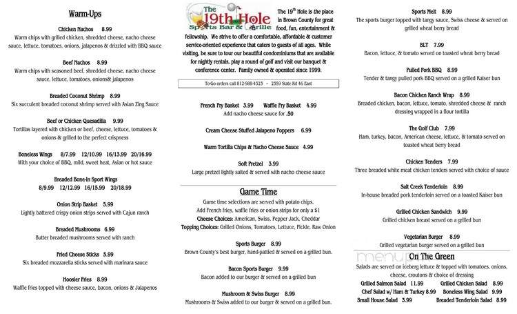 19th Hole Sports Bar & Grille - Nashville, IN menu_pic