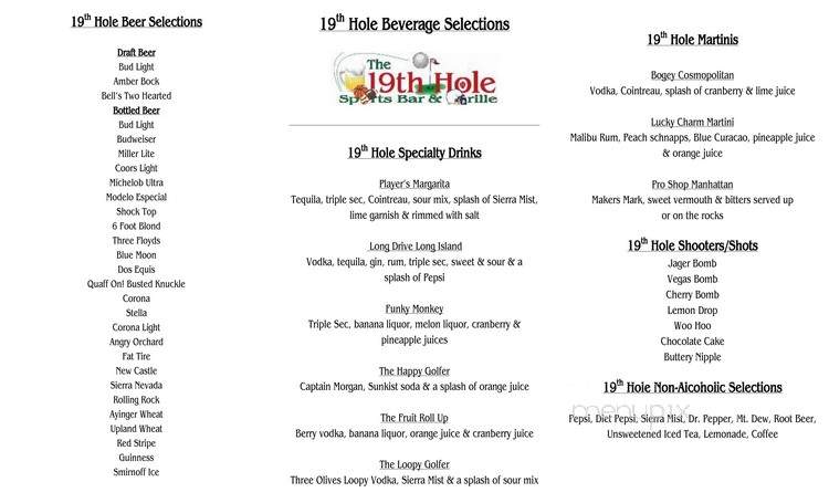 19th Hole Sports Bar & Grille - Nashville, IN menu_pic