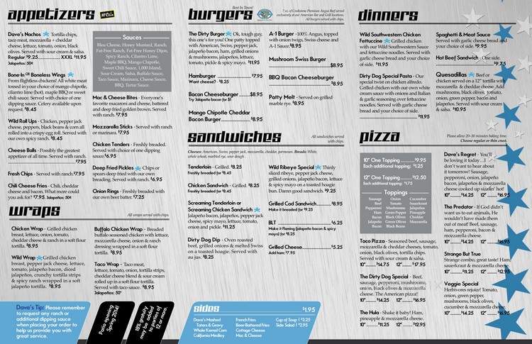 The Dirty Dog American Bar & Grill - Waverly, IA menu_pic