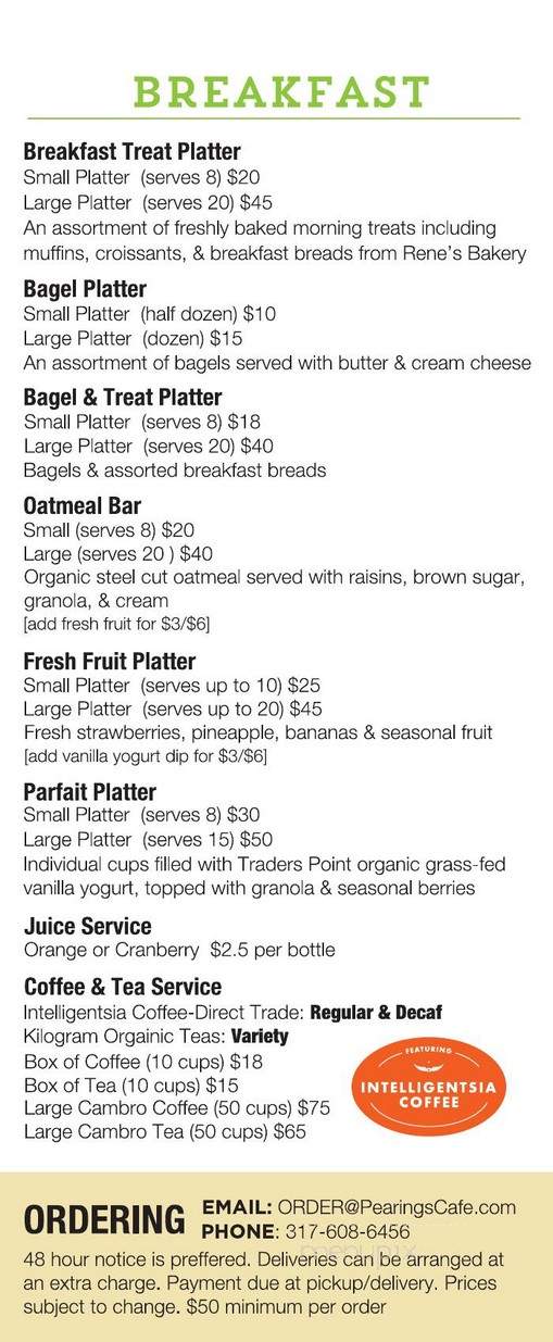 Pearings Cafe + Frozen Yogurt - Indianapolis, IN menu_pic