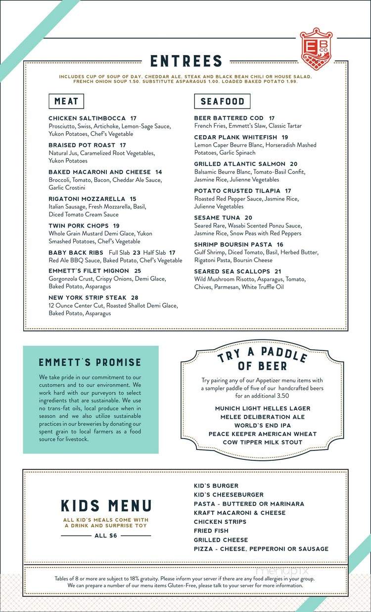 Emmett's Brewing Company - Wheaton, IL menu_pic