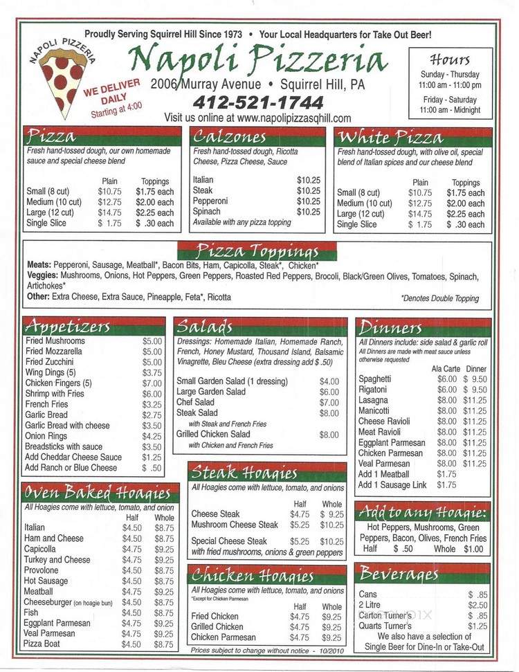 Napoli Pizza - Pittsburgh, PA menu_pic
