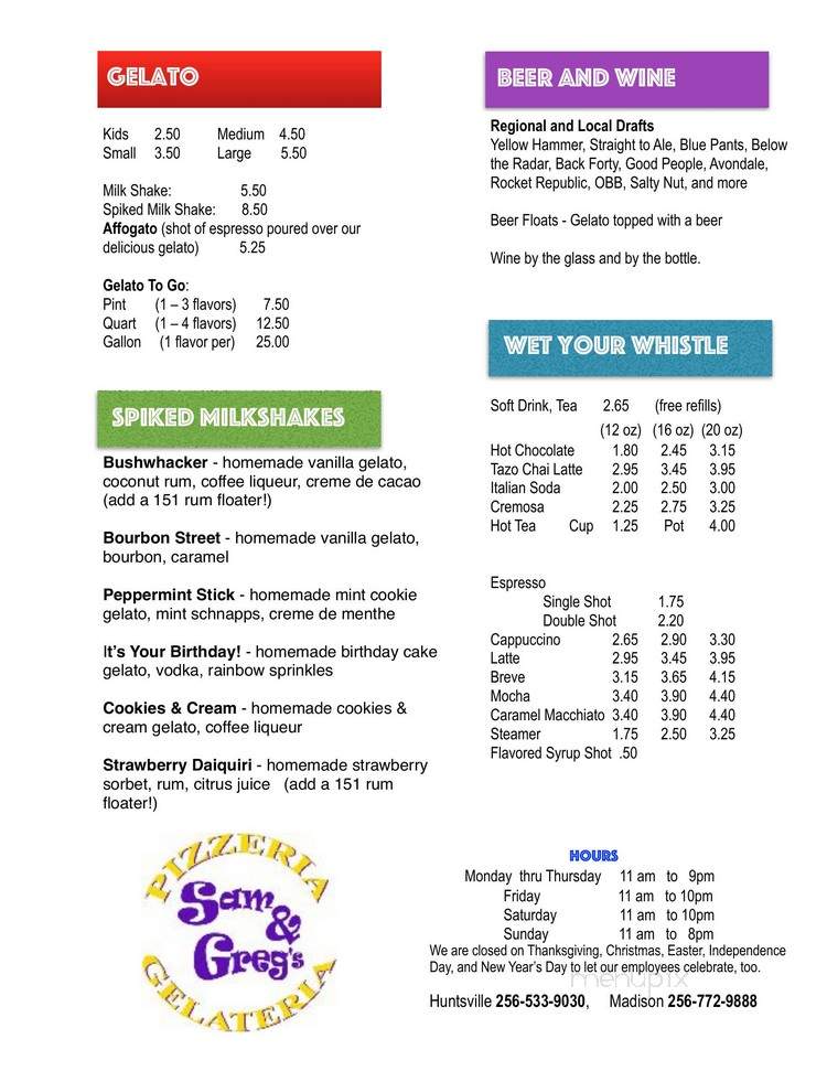 Sam and Greg's - Huntsville, AL menu_pic