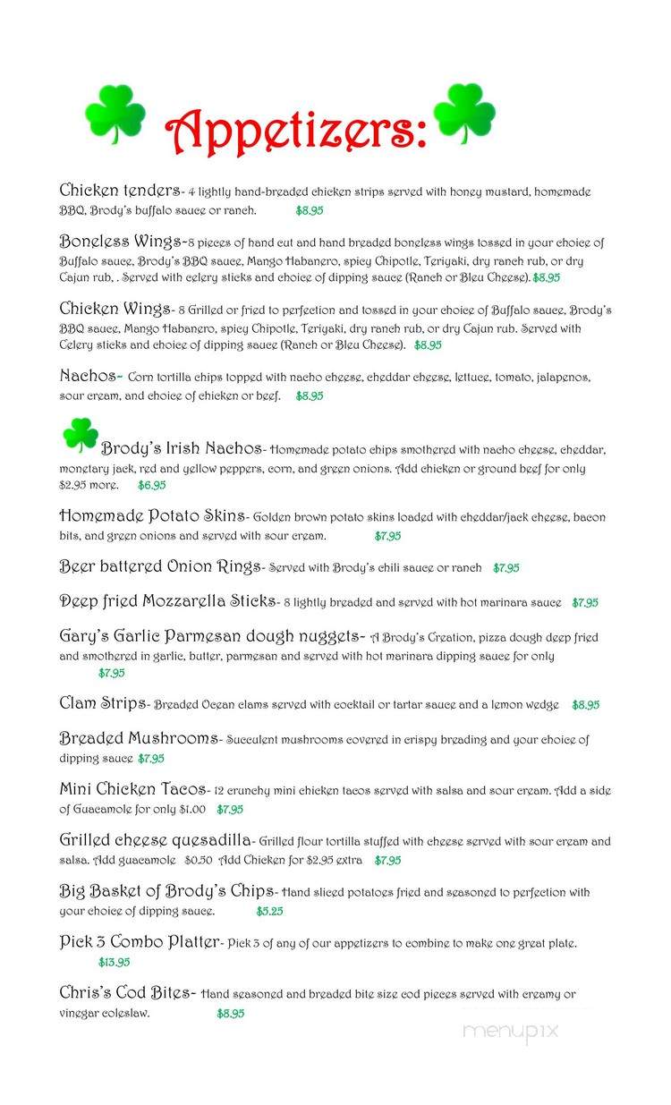 Brody's Irish Pub - Aurora, IL menu_pic