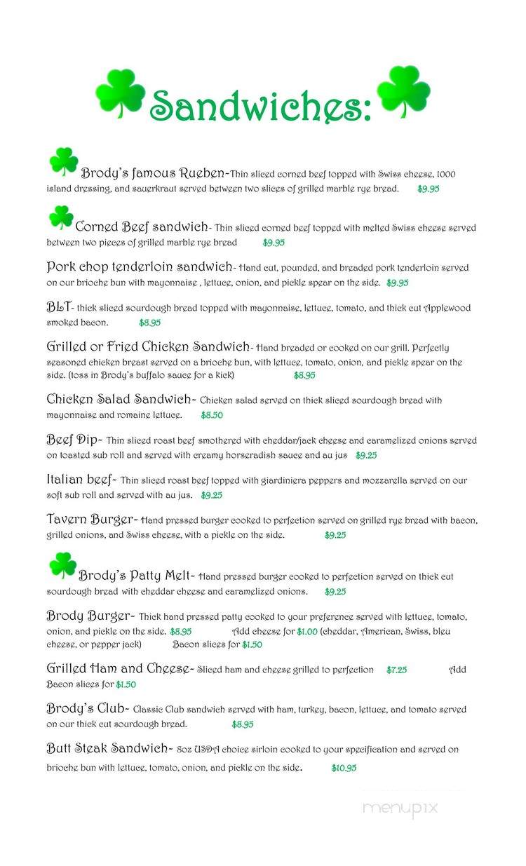 Brody's Irish Pub - Aurora, IL menu_pic