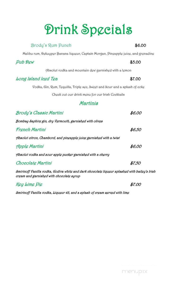 Brody's Irish Pub - Aurora, IL menu_pic