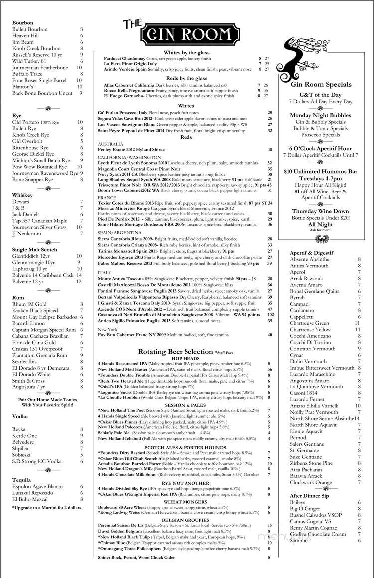 The Gin Room - Saint Louis, MO menu_pic